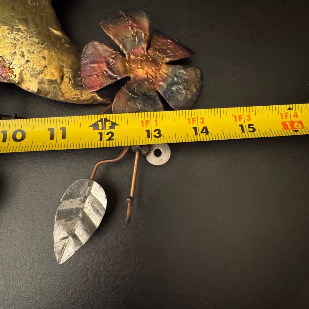Metal Owl Wall Art With Flowers & Hooks Rustic Handcrafted Design Multi-Color - Picture 12 of 16